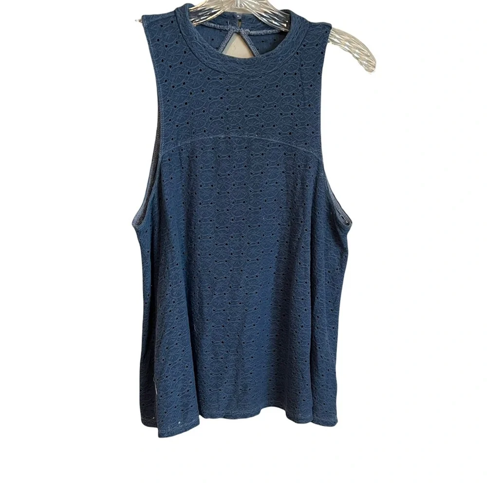 AEO Blue Soft & Sexy High Neck Eyelet Sleeveless Top